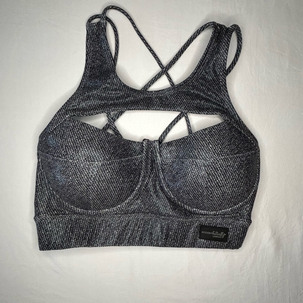Modern Butterfly Black Denim‎ Sports Bra